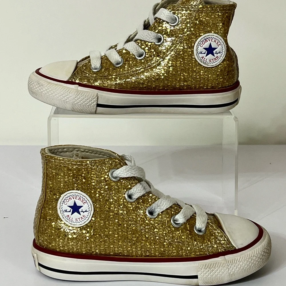 Converse Chuck‎ Taylor All Star Gold Glitter High Tops and Pink Sneakers Girls 7